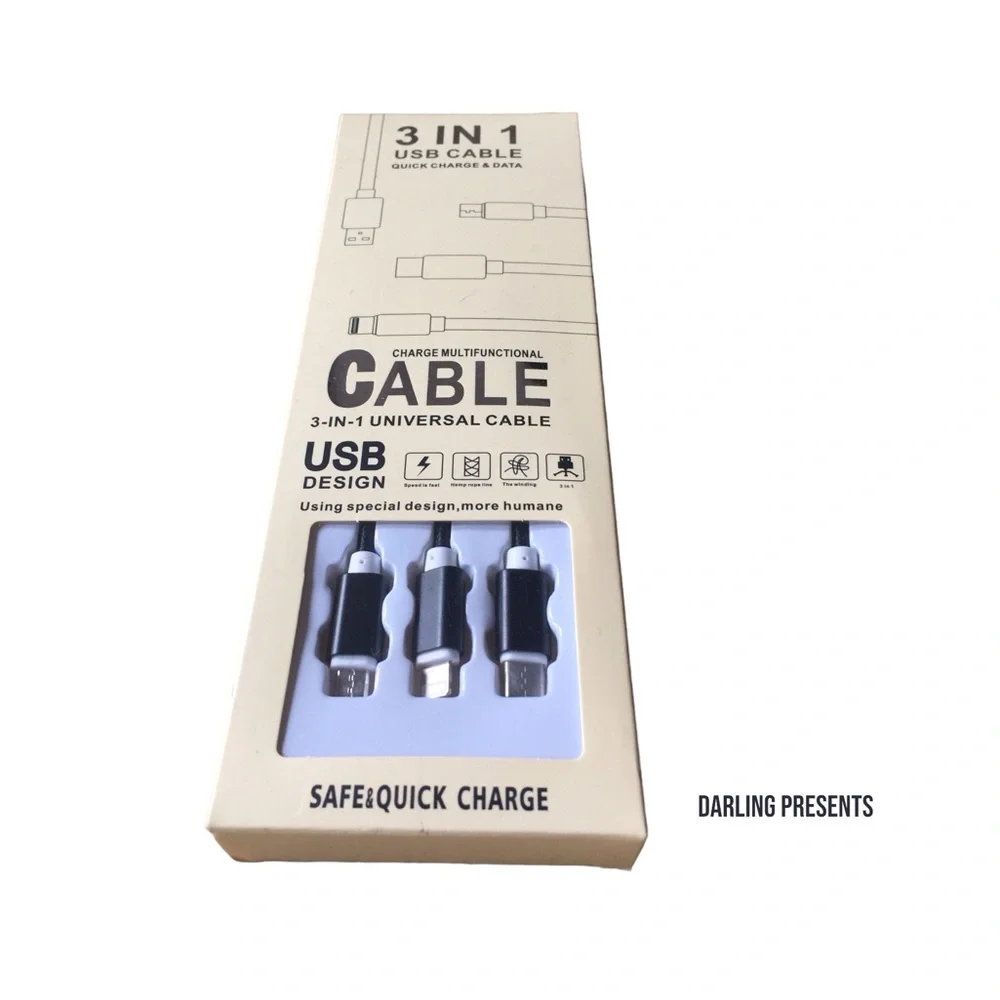 Universal USB 3 In 1 Multifunctional Cable Tech Color Black